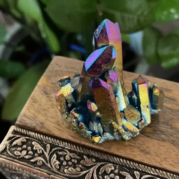 Unique Rainbow Aqua Aura Quartz Crystal Cluster, Bodhi Crystal Magic