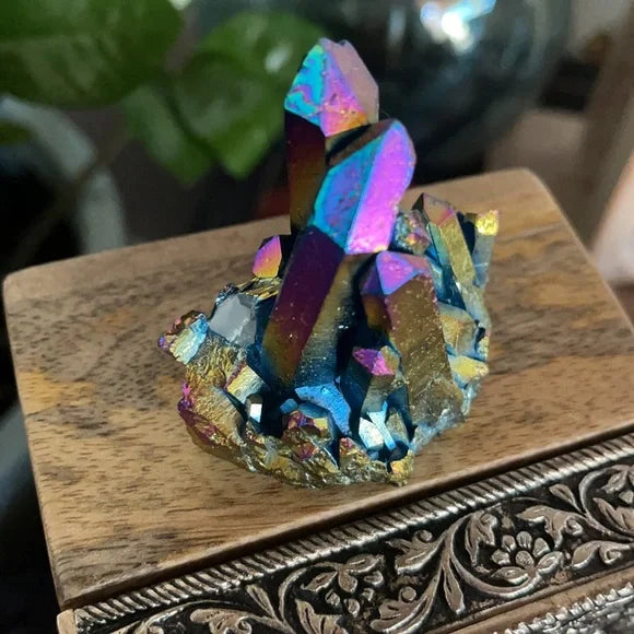 Unique Rainbow Aqua Aura Quartz Crystal Cluster, Bodhi Crystal Magic