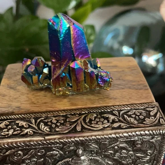 Unique Rainbow Aqua Aura Quartz Crystal Cluster, Bodhi Crystal Magic