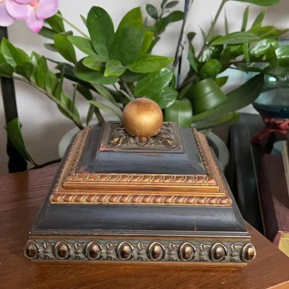 Vintage Ornate Box with Green Velvet Lining and Dragon Stone, Bodhi Vintage