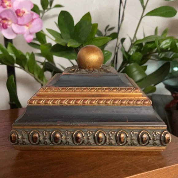 Vintage Ornate Box with Green Velvet Lining and Dragon Stone, Bodhi Vintage