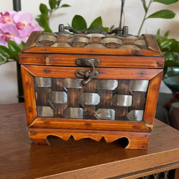 Unique Metal Weave and Wooden Box, Bodhi Vintage