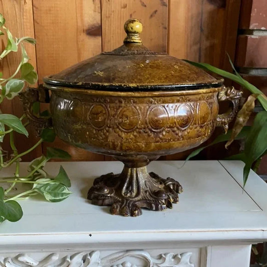 Unique Vintage Metal Bowl with Lid, Home Decorator Piece, Bodhi Vintage