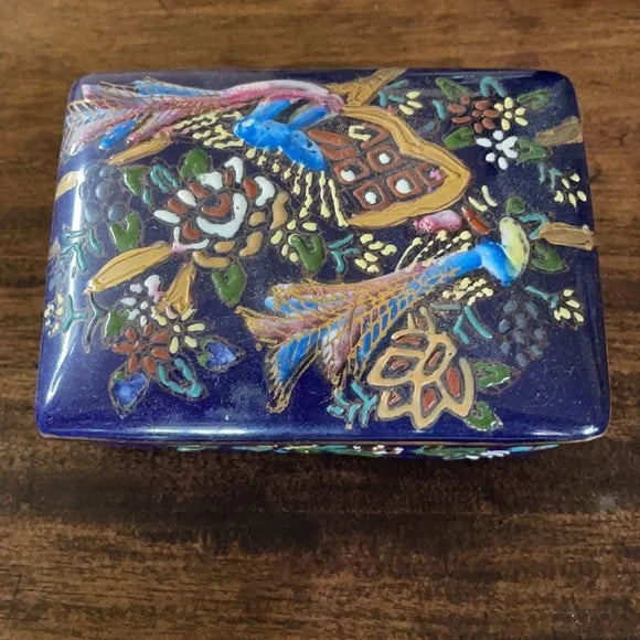 Cobalt Blue and Gold Cloisonné Trinket Box, Bodhi Vintage