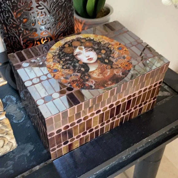 Old World Mystical Goddess Artwork on Tile Box, Bodhi Home Decor