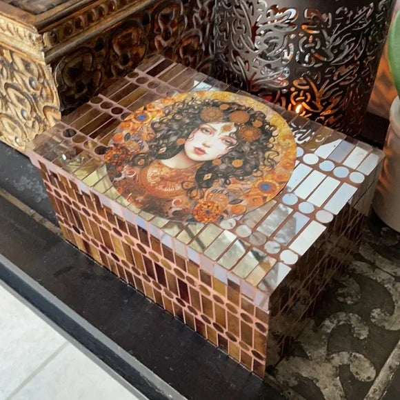 Old World Mystical Goddess Artwork on Tile Box, Bodhi Home Decor