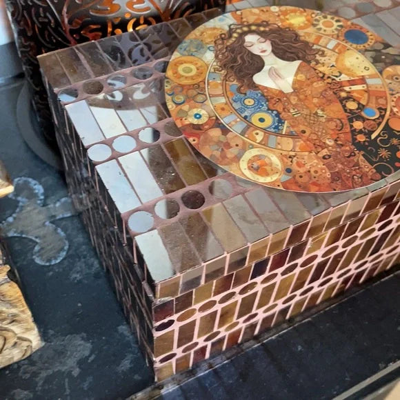 Old World Mystical Goddess Artwork on Tile Box, Bodhi Home Decor