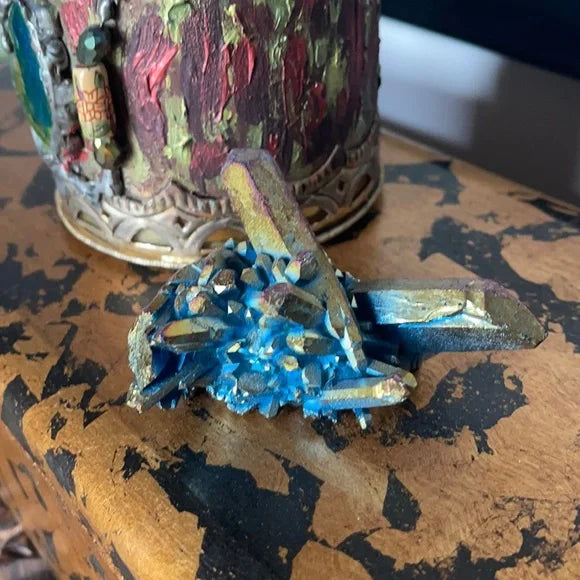 Unique Rainbow Aqua Aura Quartz Crystal Cluster, Crystal Magic