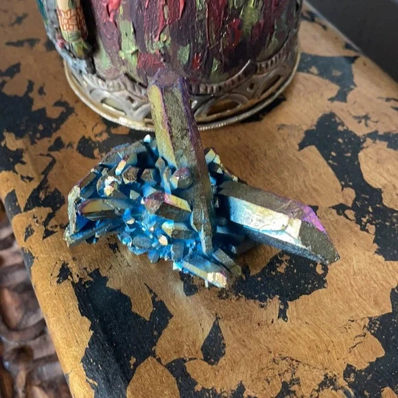 Unique Rainbow Aqua Aura Quartz Crystal Cluster, Crystal Magic