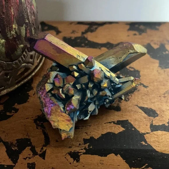 Unique Rainbow Aqua Aura Quartz Crystal Cluster, Crystal Magic