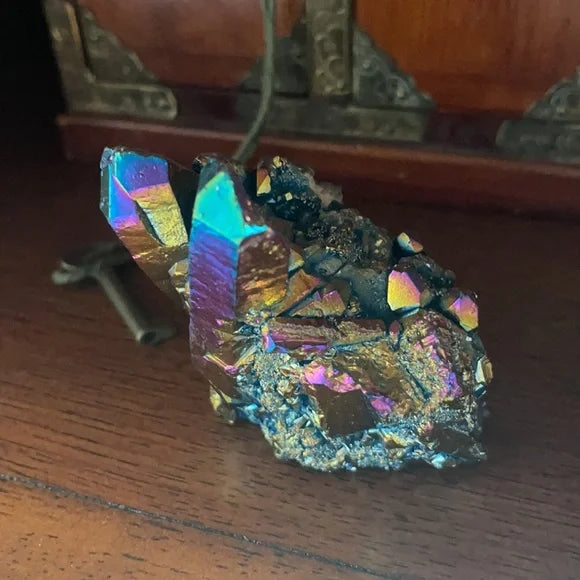 Unique Rainbow Aqua Aura Quartz Crystal Cluster, Crystal Magic
