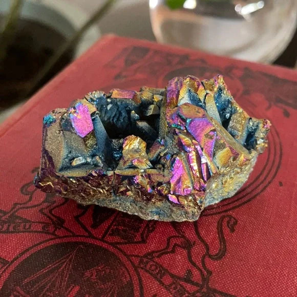 Unique Rainbow Aqua Aura Quartz Crystal Cluster, Crystal Magic