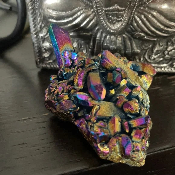 Unique Rainbow Aqua Aura Quartz Crystal Cluster, Crystal Magic
