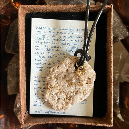 Crystal Centered Triangle Charm and Hagstone Pendant, Bodhi Jewelry