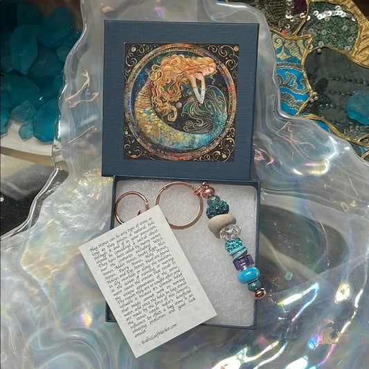Mermaid Themed Keychain with Vintage Glass Lampwork Bead