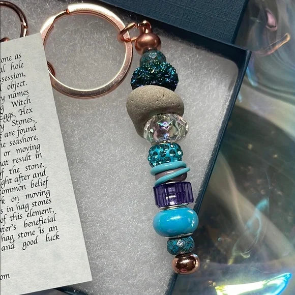 Mermaid Themed Keychain with Vintage Glass Lampwork Bead