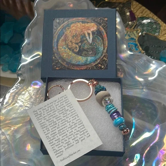 Mermaid Themed Keychain with Vintage Glass Lampwork Bead