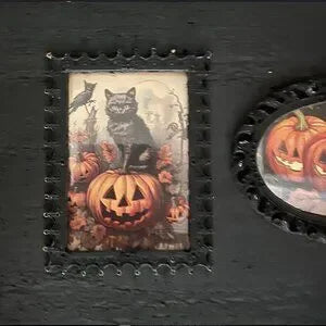 Vintage Style Halloween Frame and Art, Vintage Look Black Frame, Halloween Black Cat