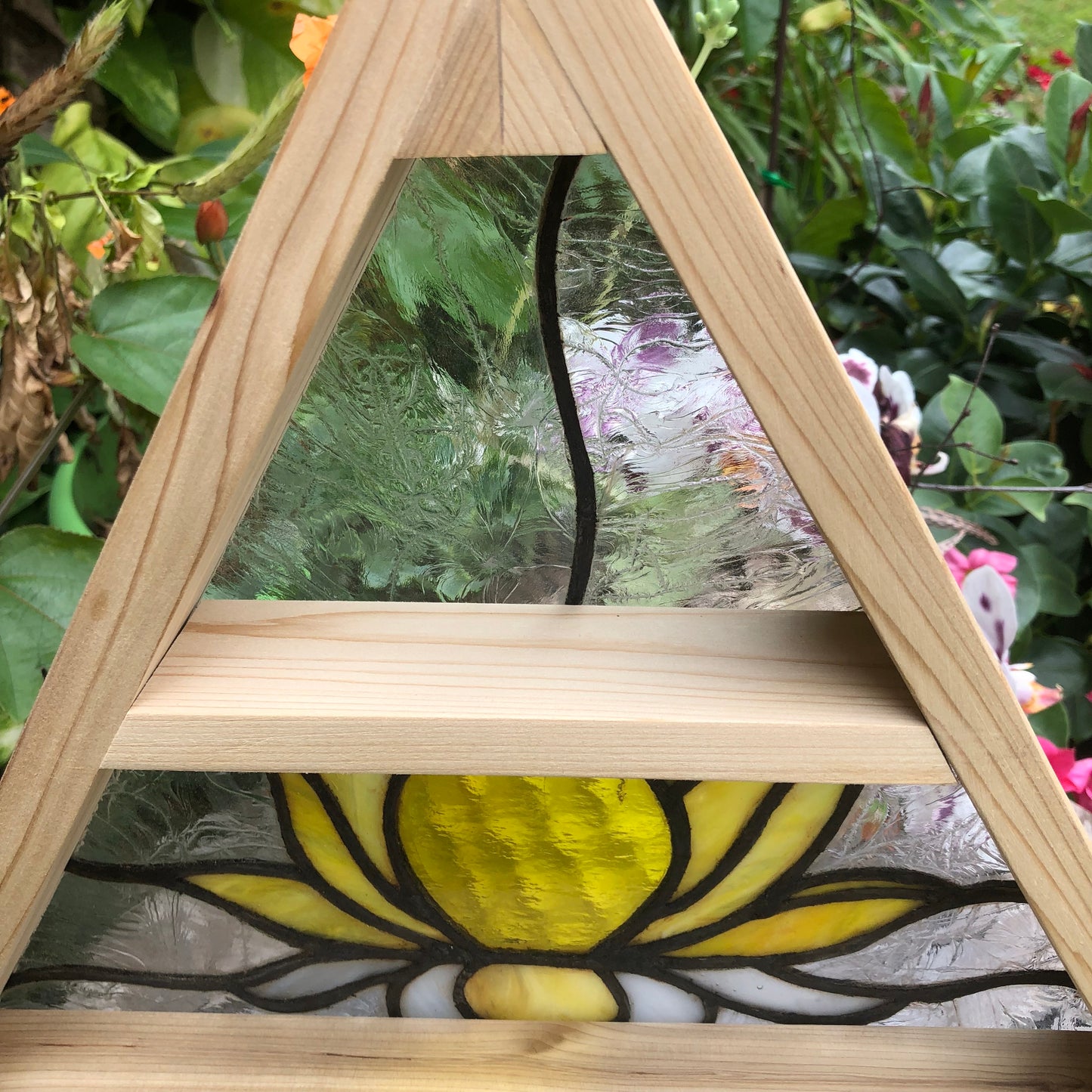 Stained Glass "LOTUS" Triangle Shelf, Home Decor