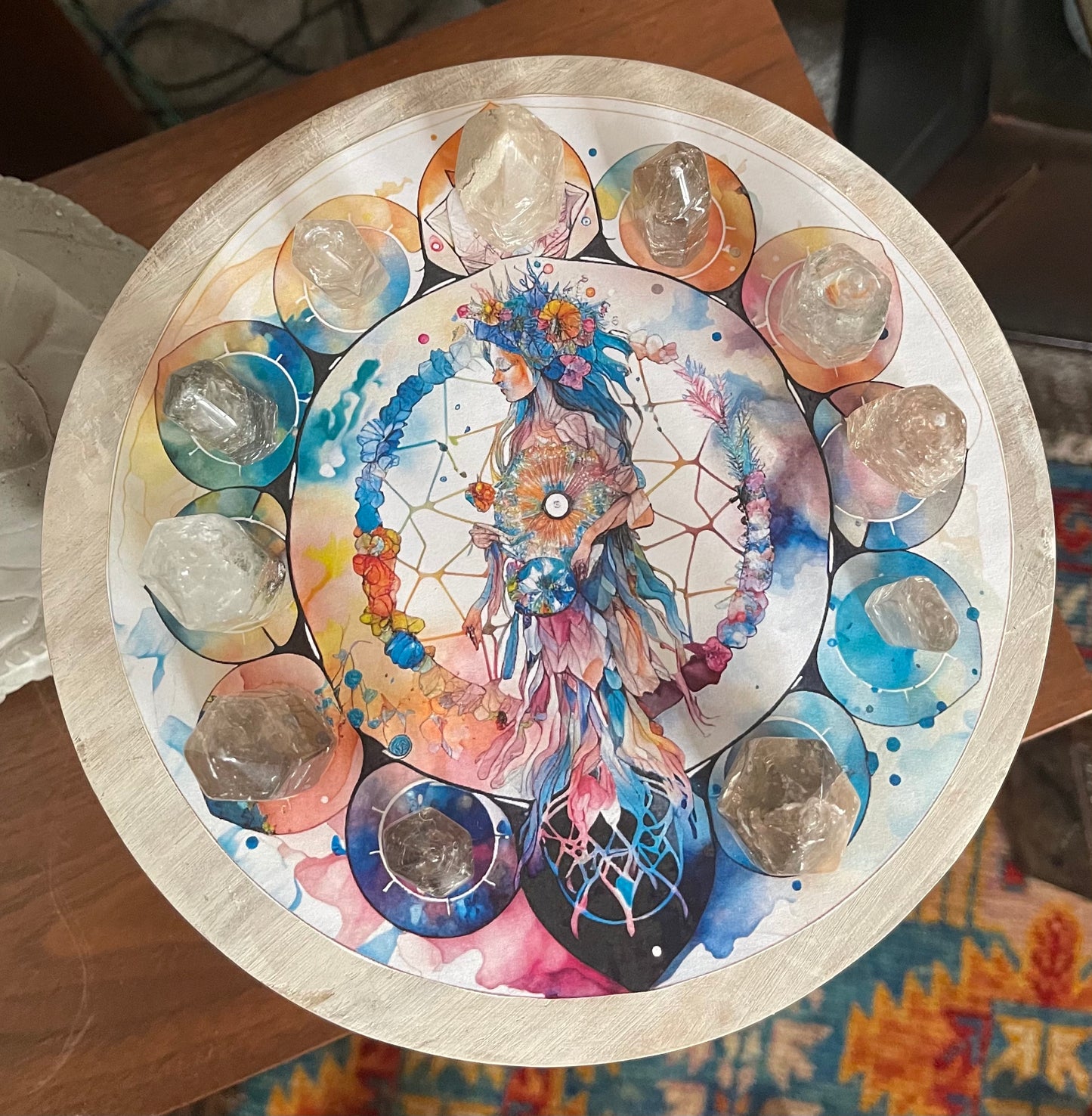 Indigo Goddess Crystal Grid Table, Bodhi Home Decor