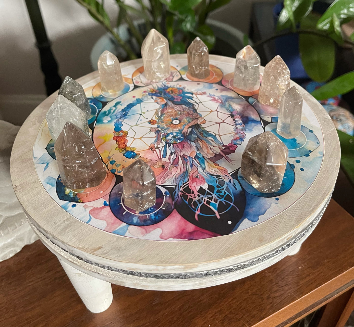Indigo Goddess Crystal Grid Table, Bodhi Home Decor