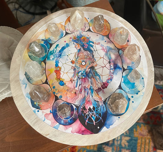 Indigo Goddess Crystal Grid Table, Bodhi Home Decor