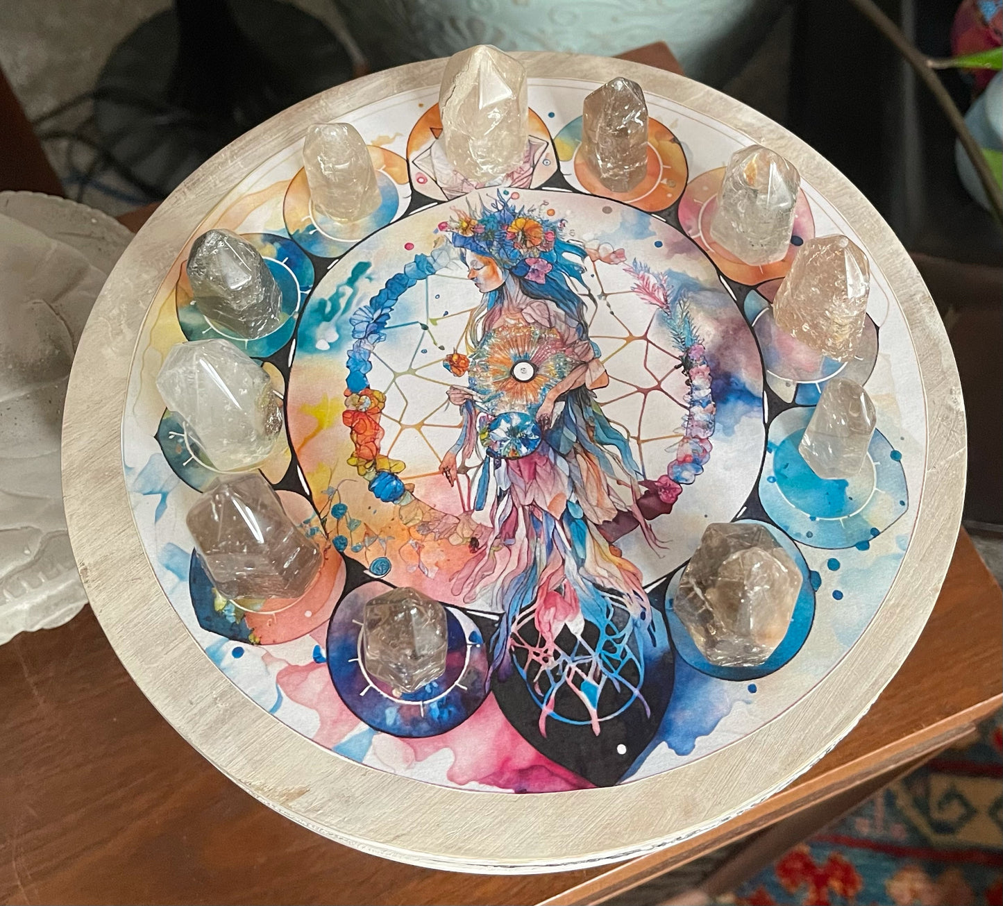 Indigo Goddess Crystal Grid Table, Bodhi Home Decor