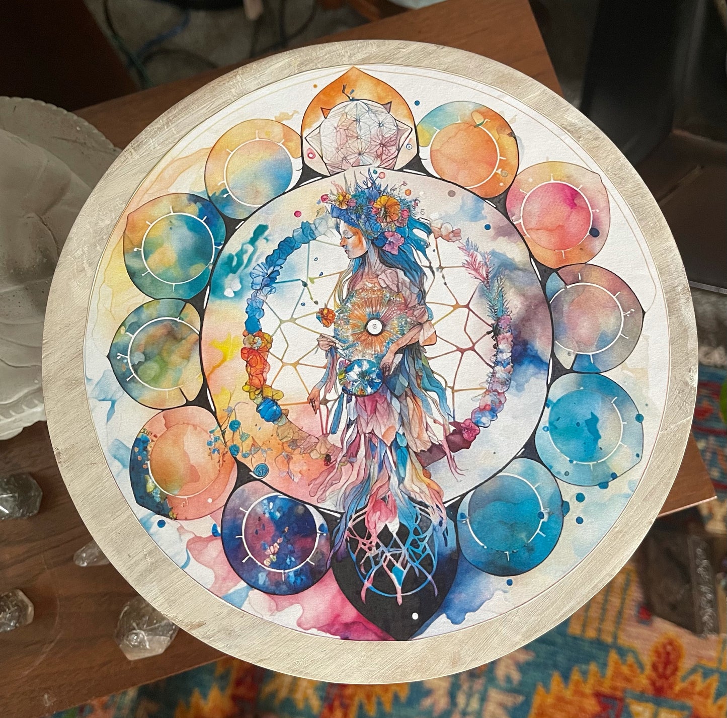 Indigo Goddess Crystal Grid Table, Bodhi Home Decor