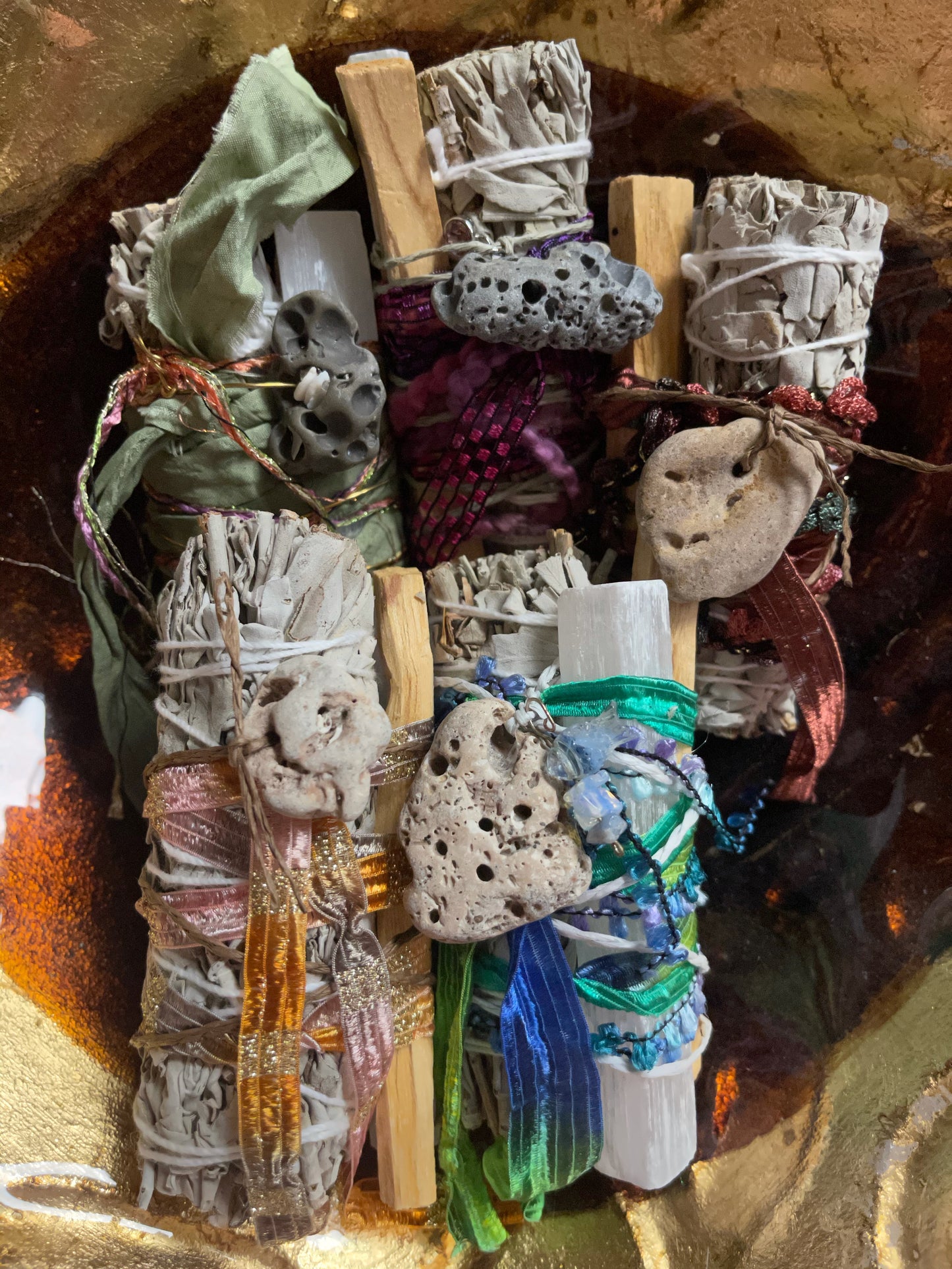 Magical Water Energy, Beach Stone Sage Bundles, Gift Sets, hag stones, hag stone sage bundle
