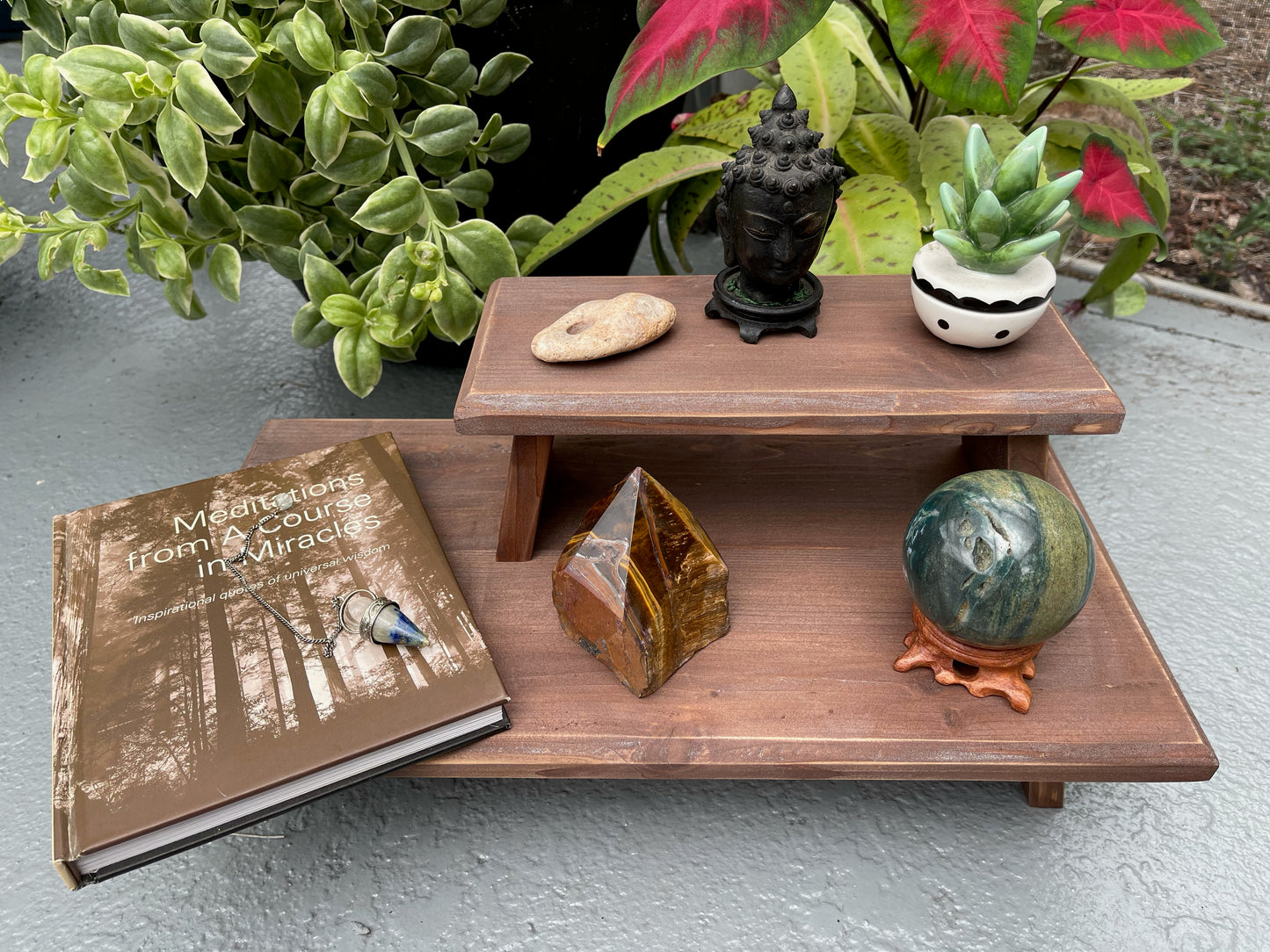 Distressed Burnt Copper Wood Wash Meditation Tables, Home Decor