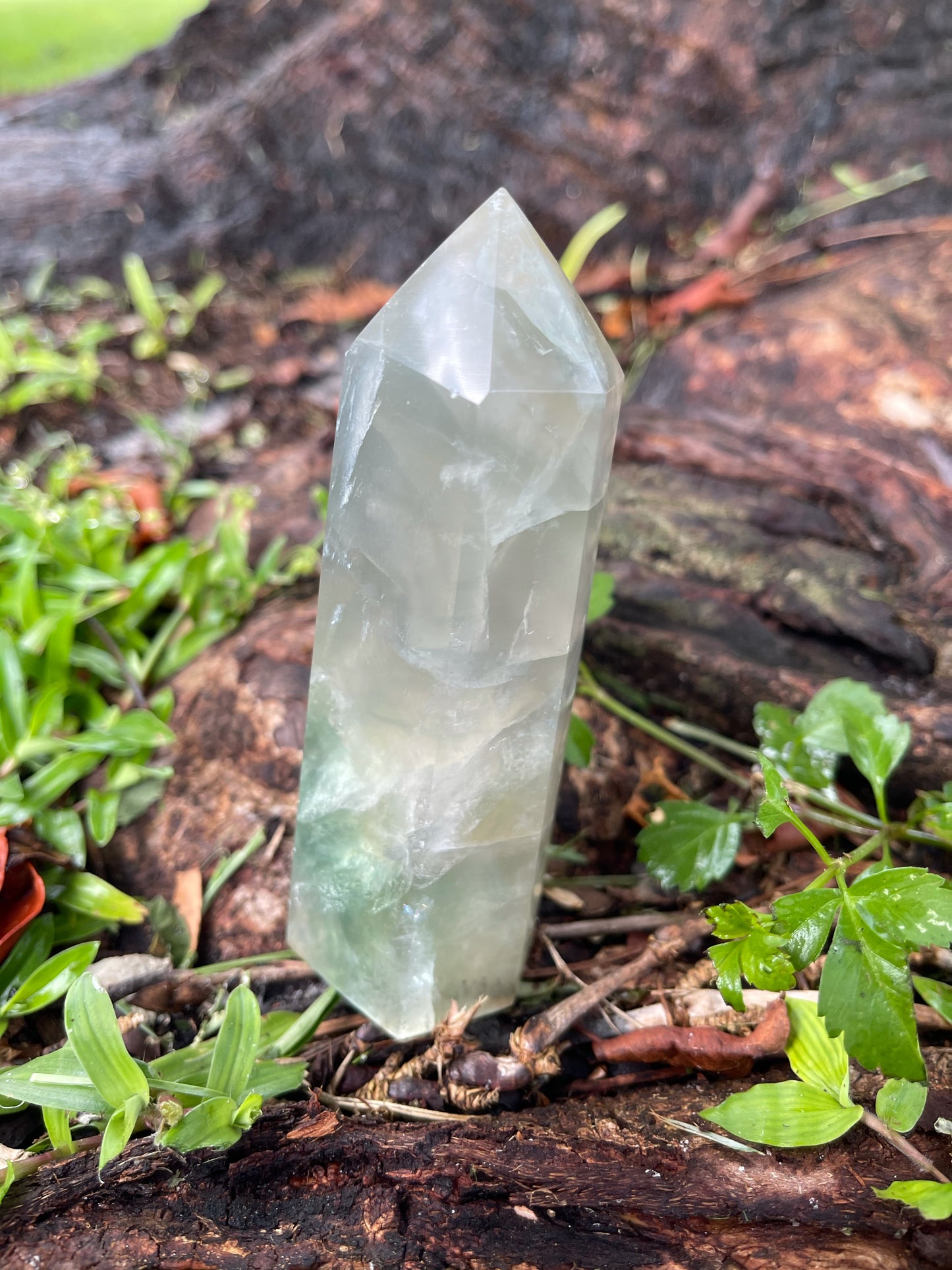 Soft Greens, Violet and Yellows Fluorite Tower, Crystal Magic