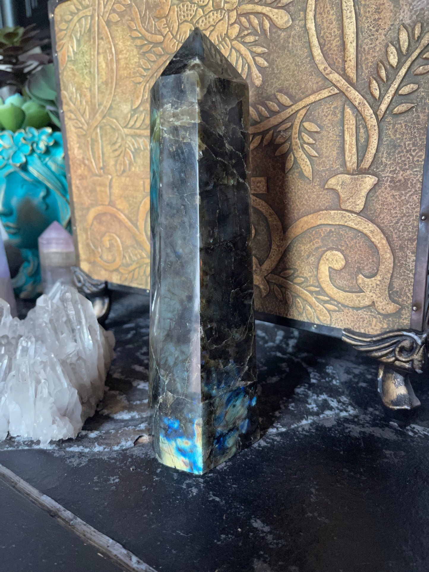 Stunning Large Labradorite Crystal Tower, Beautiful Flash, Crystal Magic