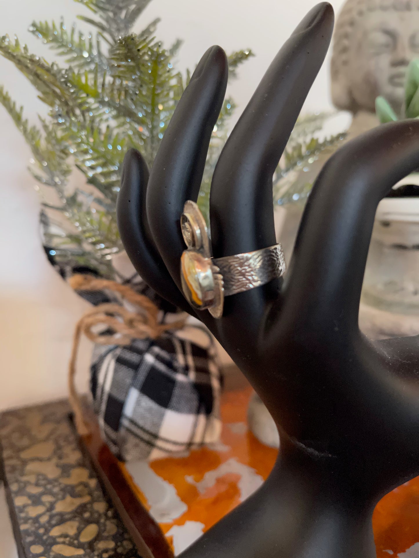 Vintage Bumblebee Jasper Ring, Artisan Sterling Silver Ring, Bodhi Jewelry