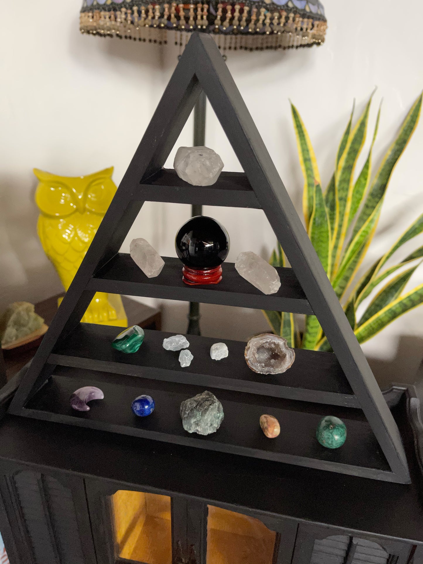 Oddities Cabinet, Triangle Shelf with Crystals, Home Decor