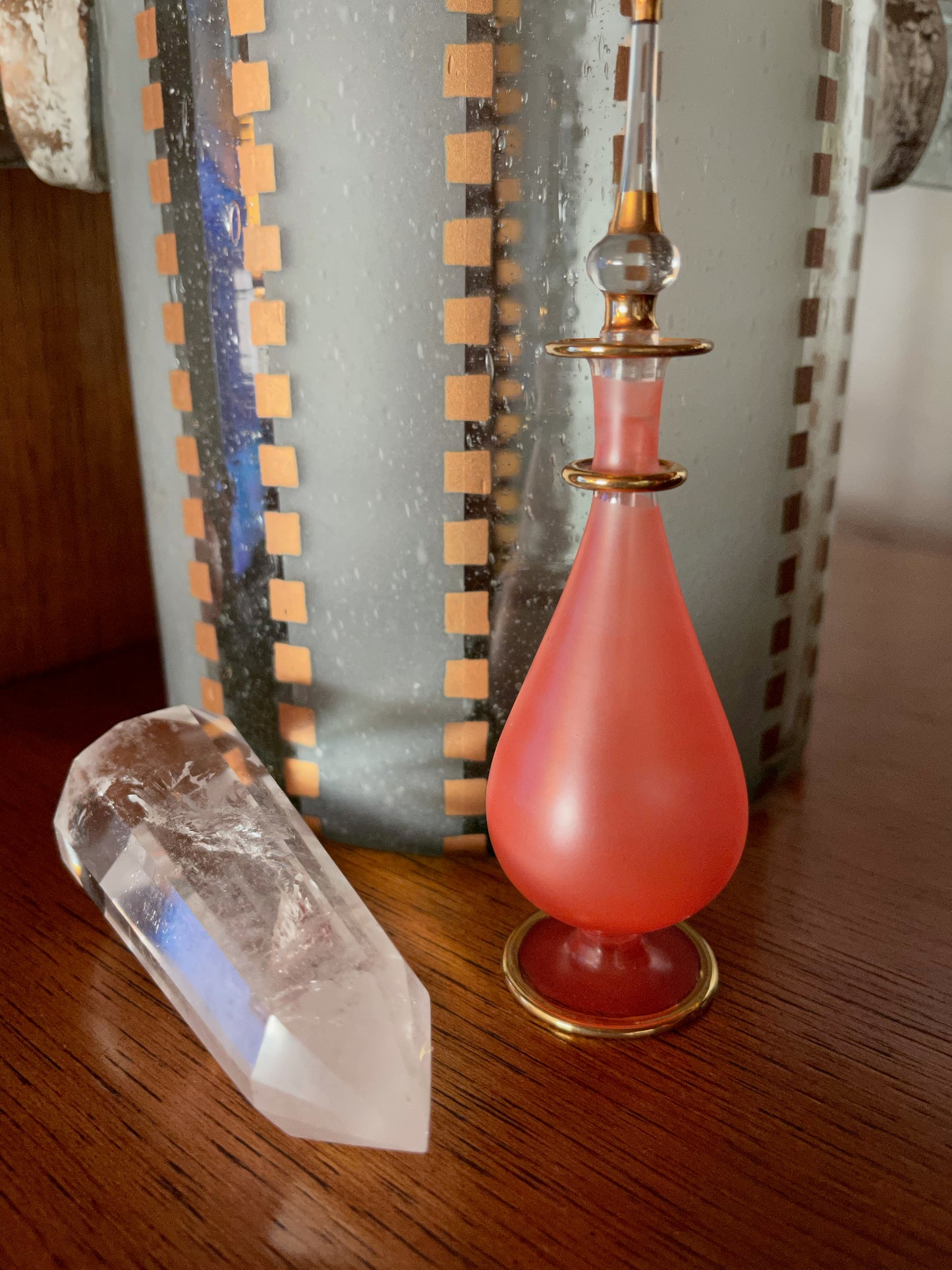 Vintage Perfume Bottle, Coral Glass Perfume Bottle, Old World Vintage
