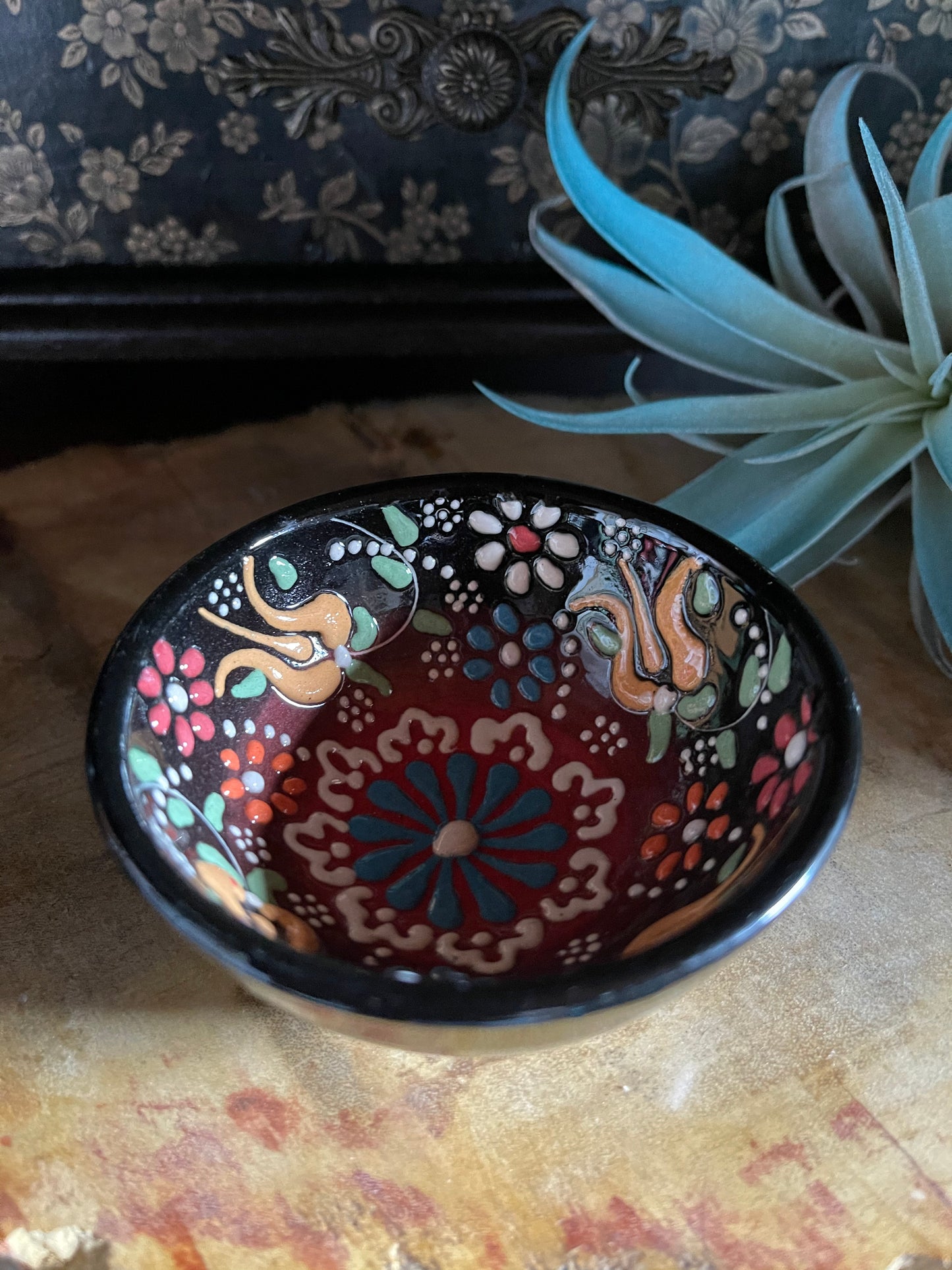 Beautiful Hand Painted Pottery, Glazed Ring Bowl, Home Decor