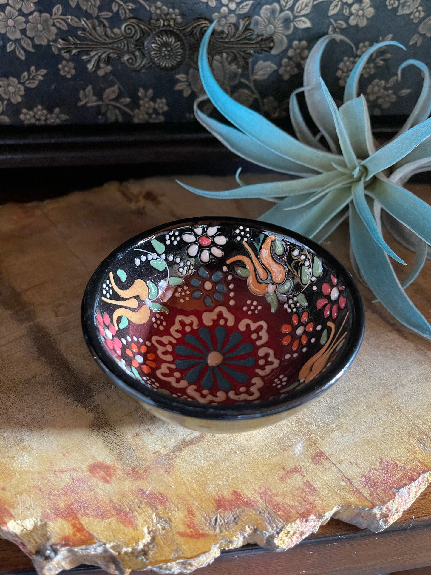 Beautiful Hand Painted Pottery, Glazed Ring Bowl, Home Decor