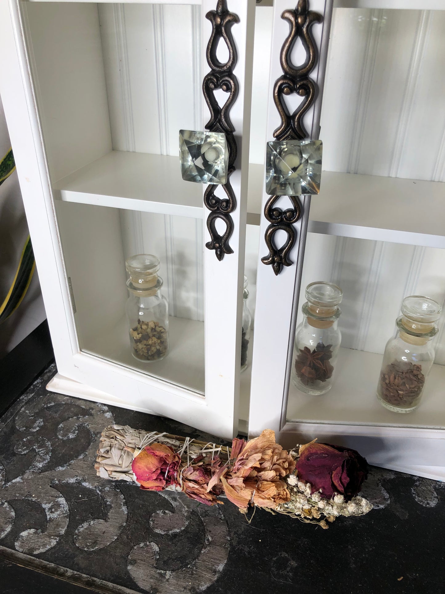 Kitchen Witch Cabinet with Eight Vintage Herb Jars, Lovecycled