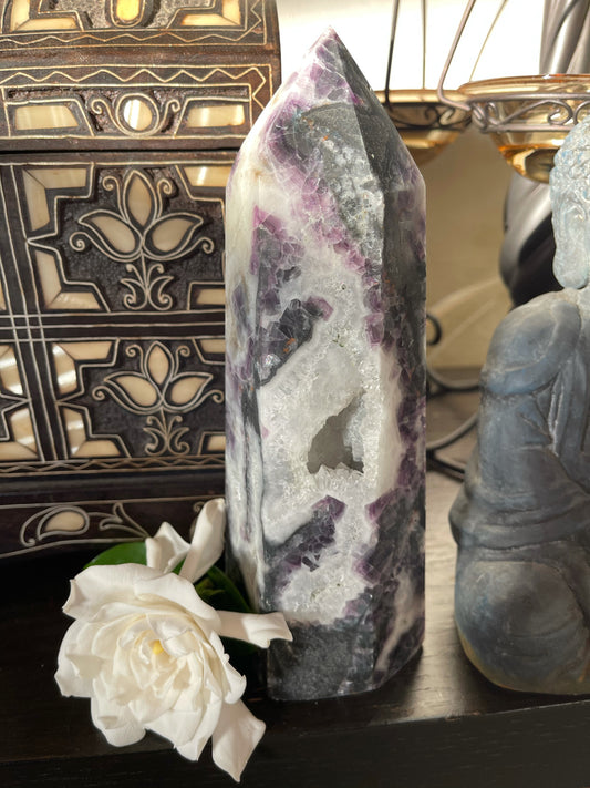 Extra Large Purple Fluorite Quartz Tower, Druzy Quartz Tower, Crystal Magic