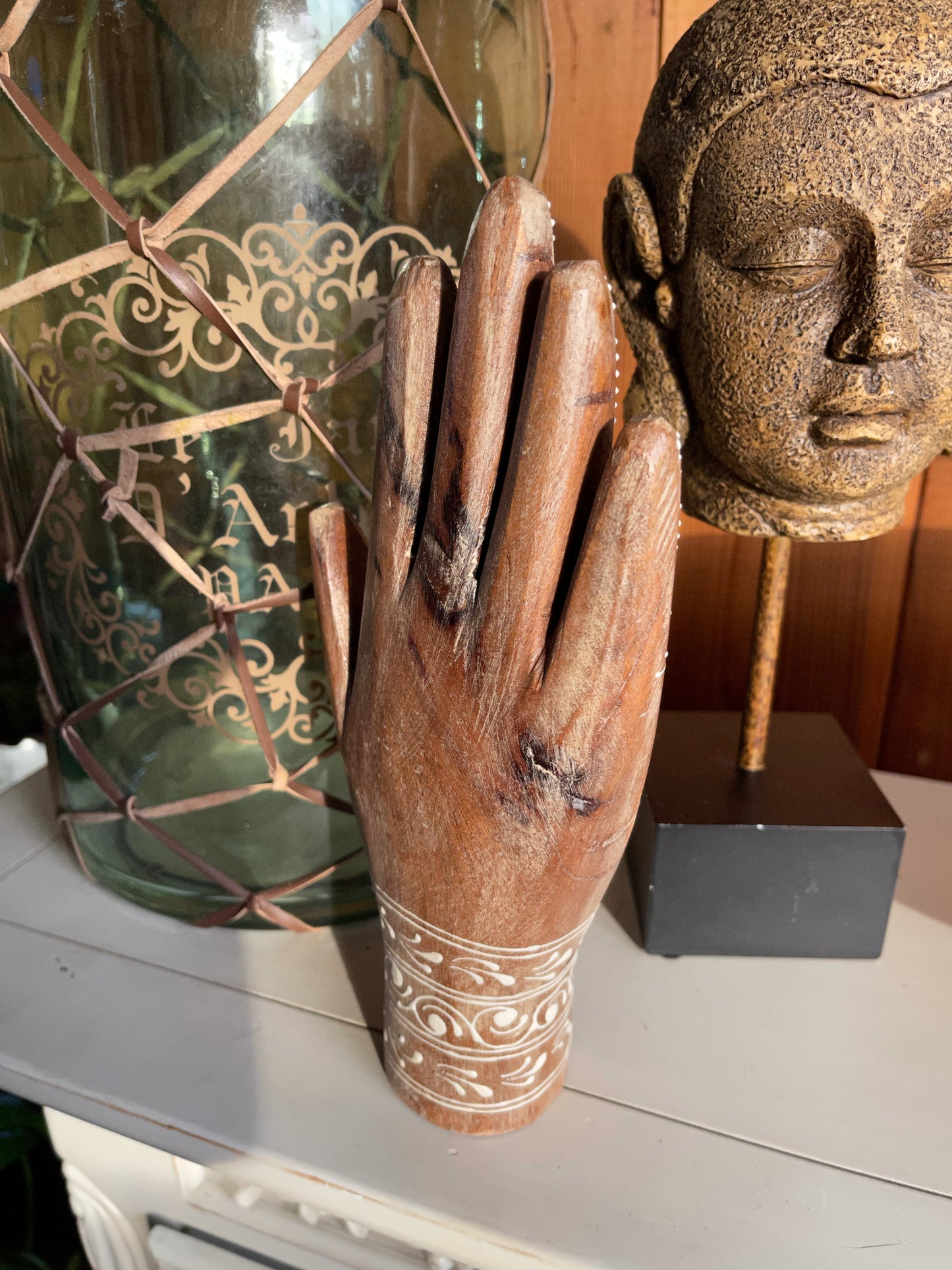 Spirited Bohemian Vintage Hand, Painted Wooden Hand, Home Decor