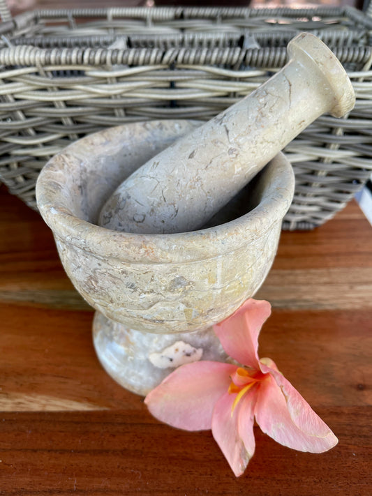 Small Stone Mortar and Pestle, Old World Vintage