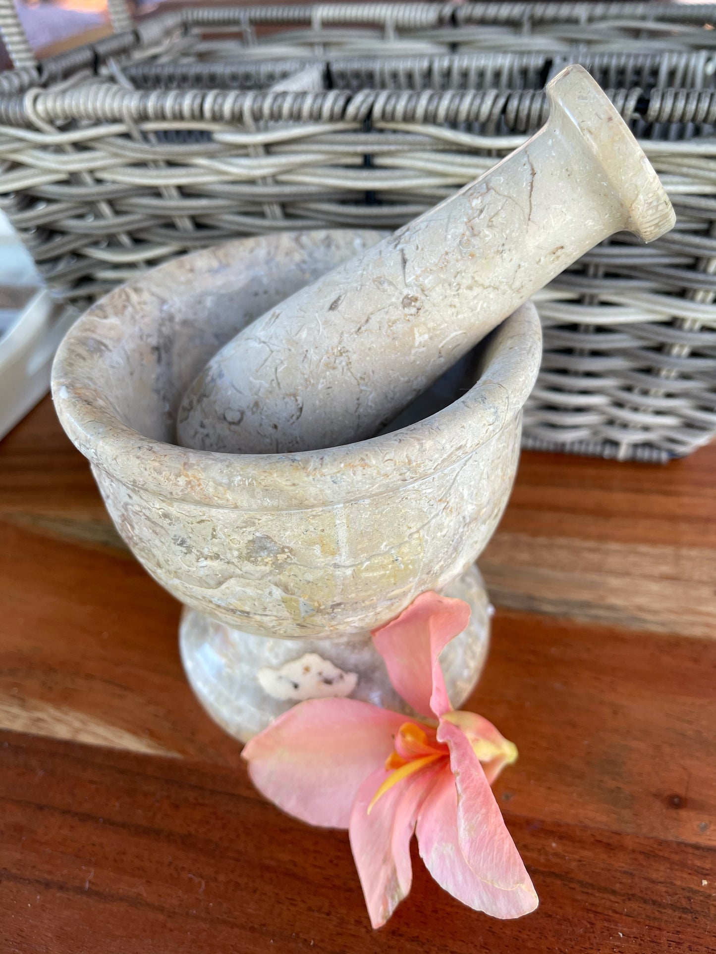 Small Stone Mortar and Pestle, Old World Vintage