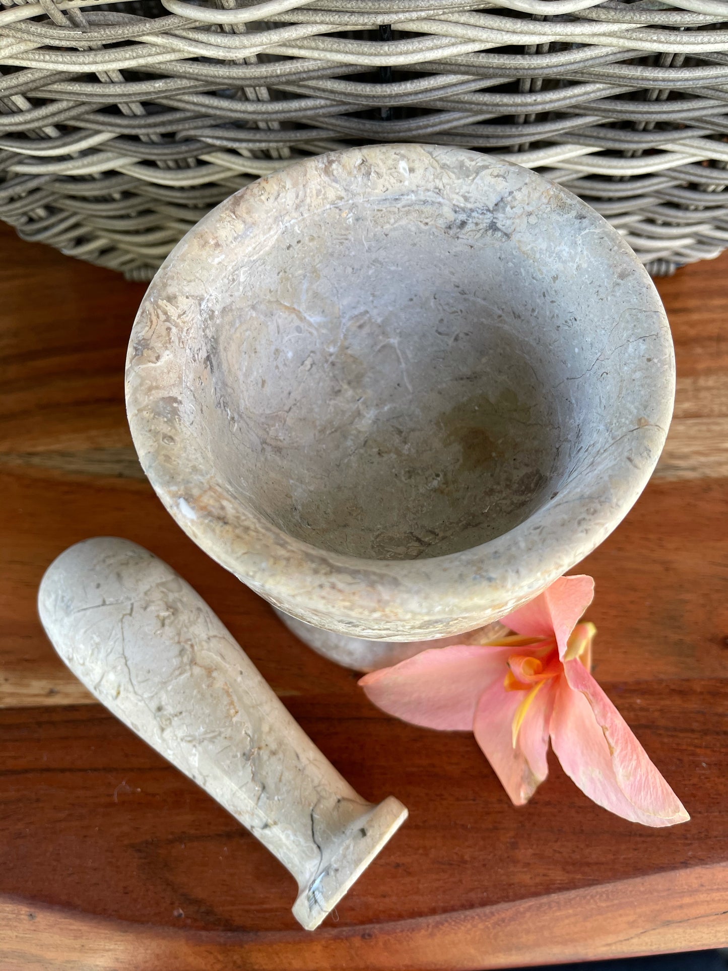 Small Stone Mortar and Pestle, Old World Vintage