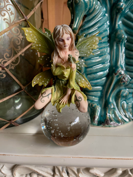 Vintage Fairy Figurine on Clear Ball, Old World Vintage