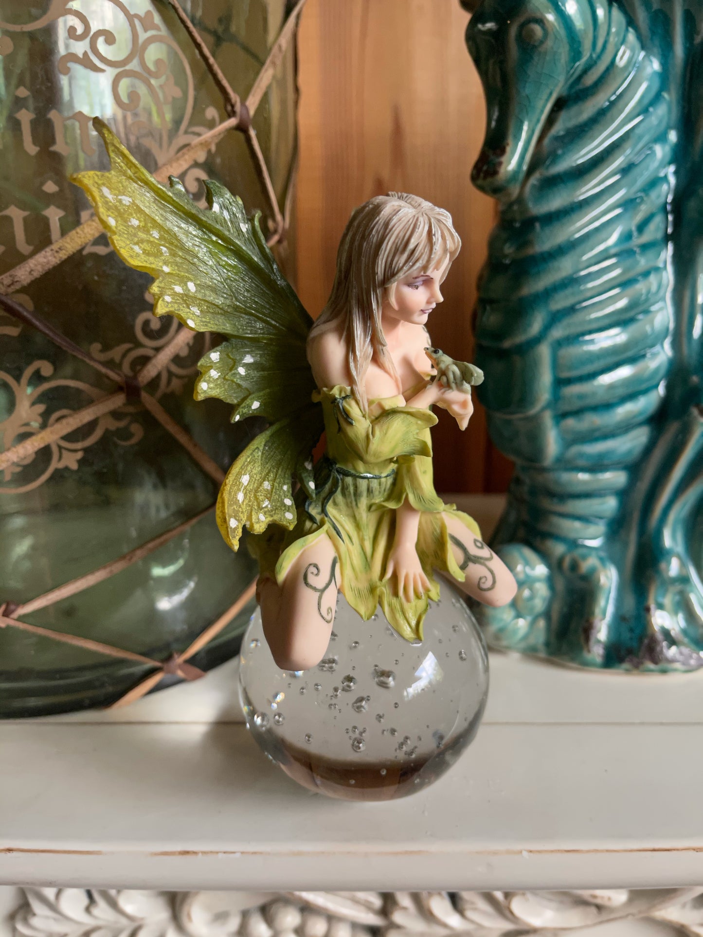 Vintage Fairy Figurine on Clear Ball, Old World Vintage