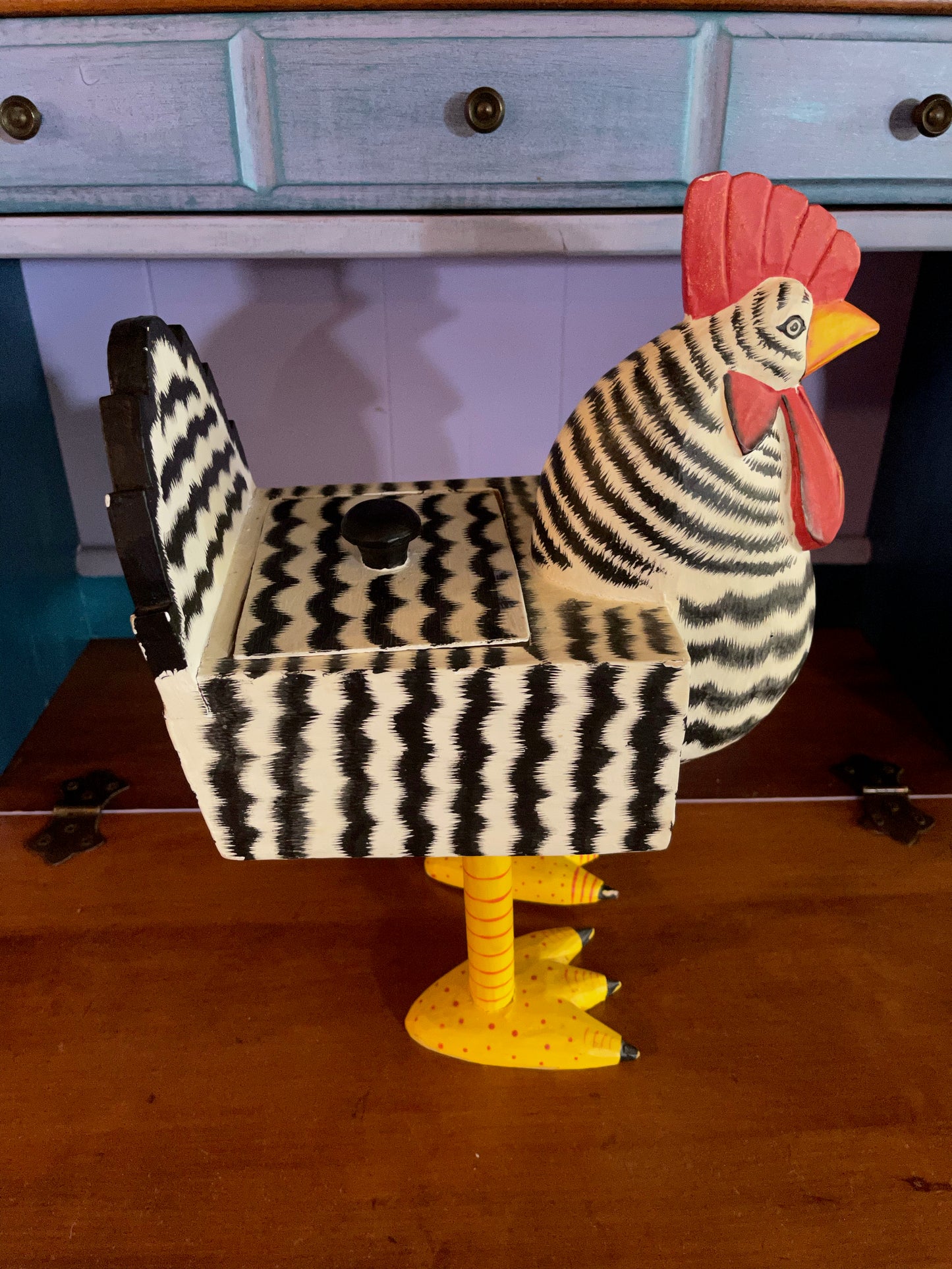 Unique Square Chicken, Square Rooster, Old World Vintage