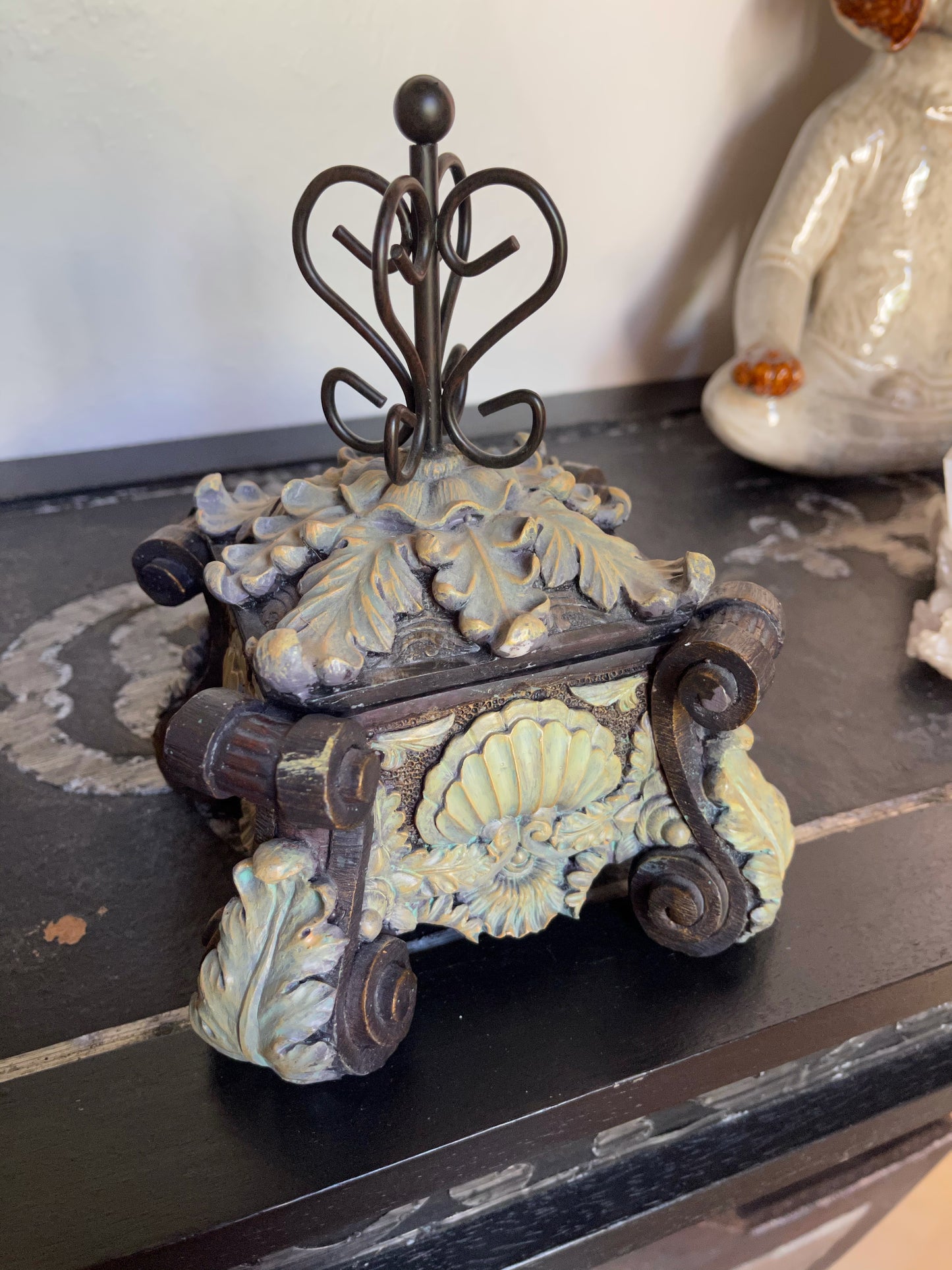 French Glam Footed Box, Ornate Scalloped Box, Old World Vintage