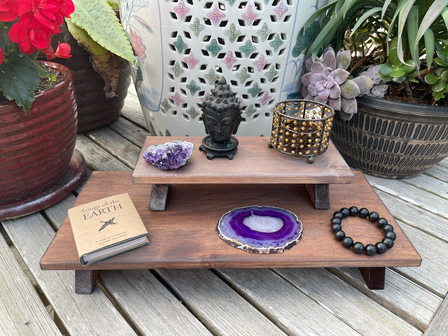 Beautiful Burnt Copper Wood Wash Meditation Tables, Zen, Prayer Tables, Studio Accents, Yoga, Altar Tables, Home Accent, Crystal Display