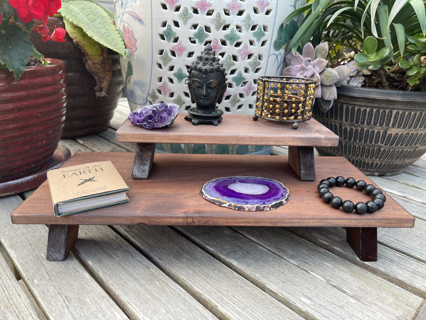 Beautiful Burnt Copper Wood Wash Meditation Tables, Home Decor