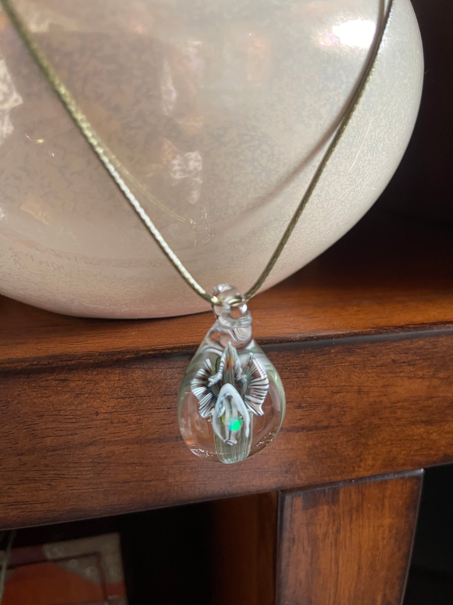 Locally Hand Blown Glass Lily Pendant, Bodhi Jewelry